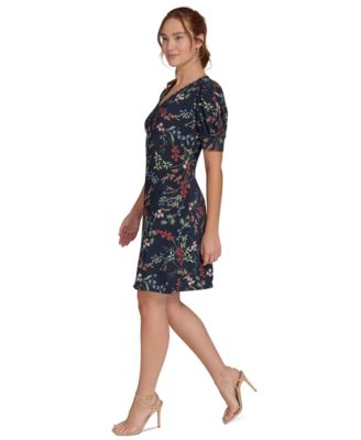 Women's Puffed-Sleeve Floral Shift Dress