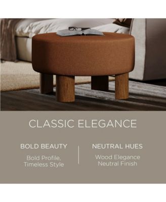 Celia Contemporary Upholstered Ottoman with Refined Brown Wood Finish