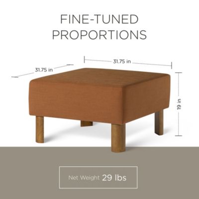 Lena Contemporary Upholstered Ottoman with Refined Brown Wood Finish