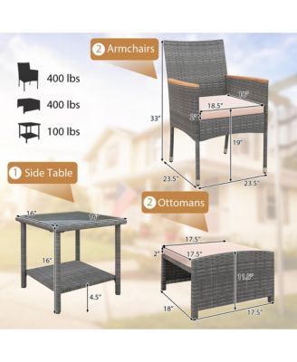 5 Pieces Wicker Patio Furniture Set PE Rattan Porch Chairs w/ Ottomans