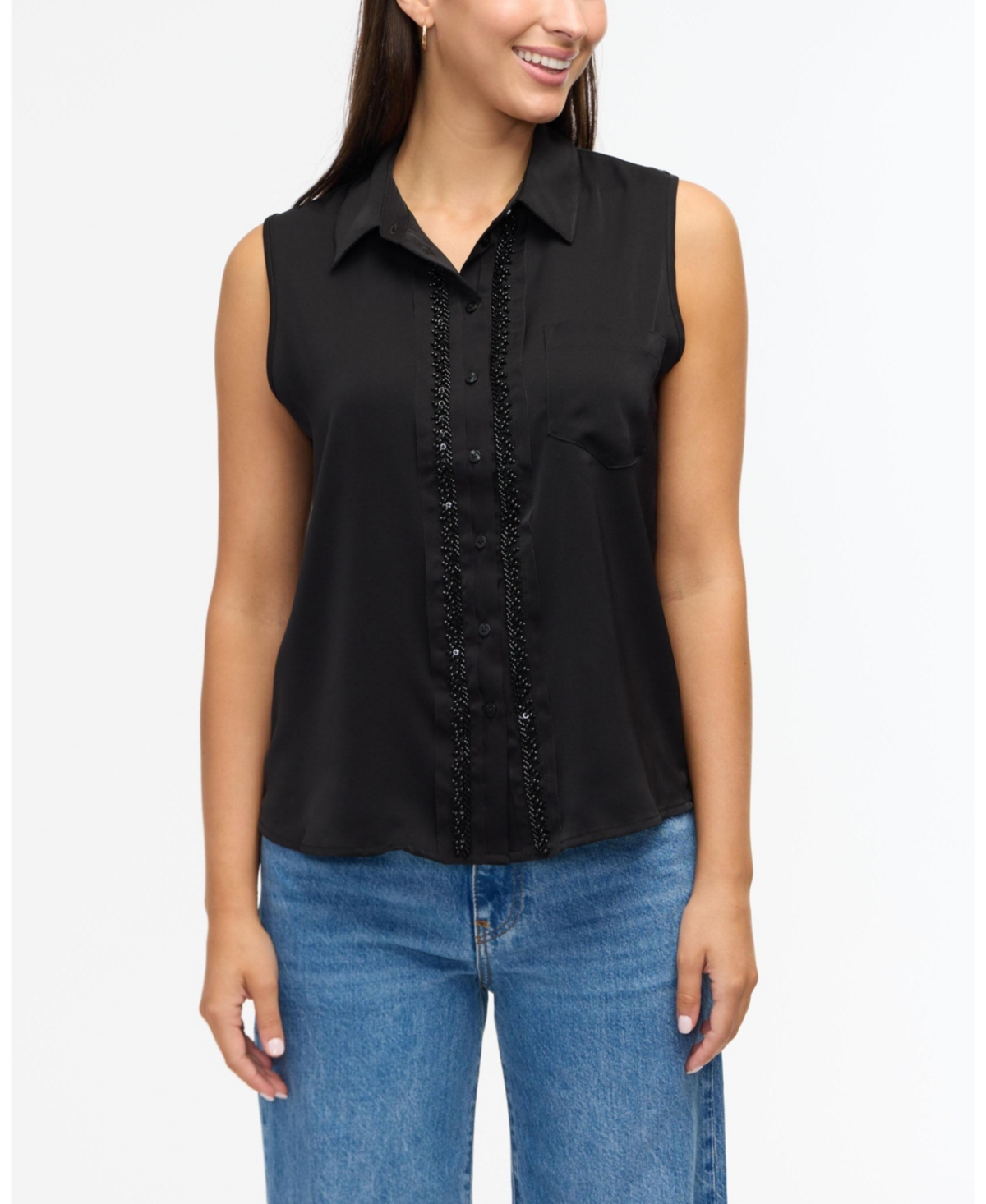 Women s Sleeveless Shirt with Bead Detail - Marshmallow