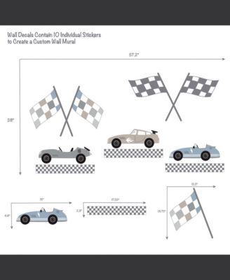 12” X 18” Little Racer Car/Transportation Blue/Taupe Wall Decals/Stickers