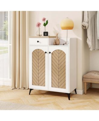 6-Tier Shoe Cabinet with Drawer 6 Removable Shelves Ventilation Openings Metal Legs