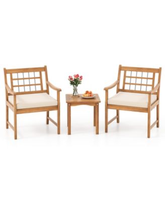 3 Piece Wood Patio Furniture Set with Seat Cushions and Acacia Wood Frame