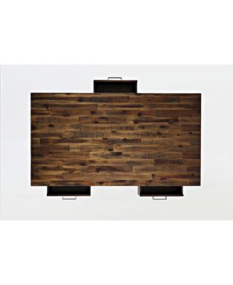 1Pc 48" Distressed Medium Brown Finish, 3 Drawers, Castered Base Industrial Coffee Table