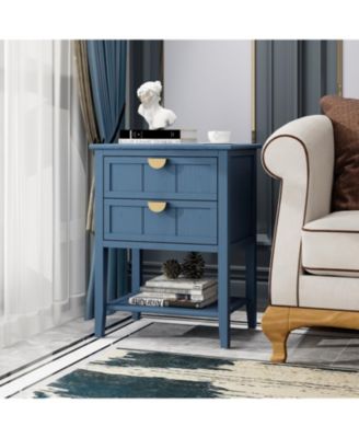 2 Pc. Modern Upholstered 3-Tier Storage Nightstand Side Table