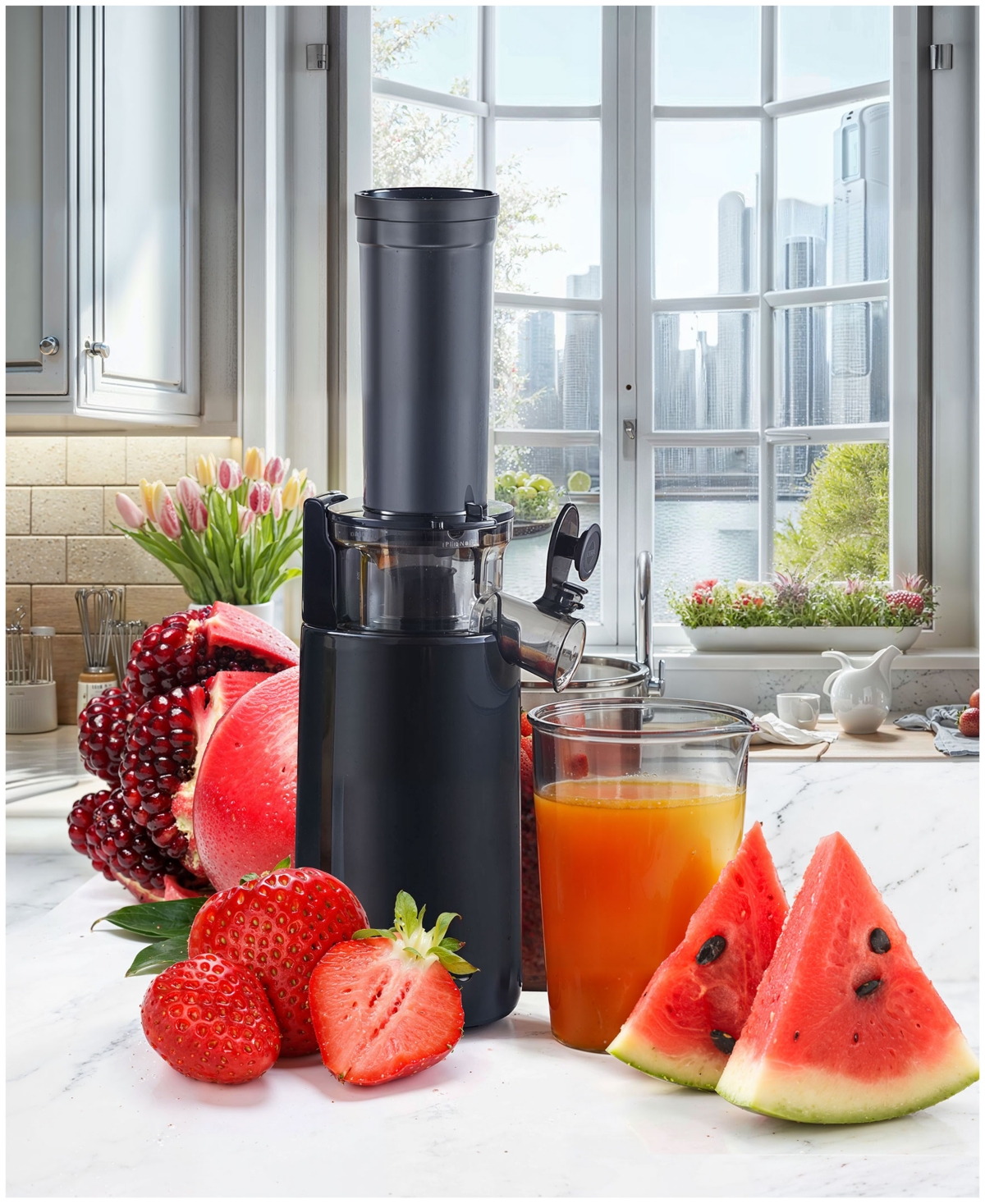 Elite Cuisine Compact Masticating Cold Press Slow Juicer In Black