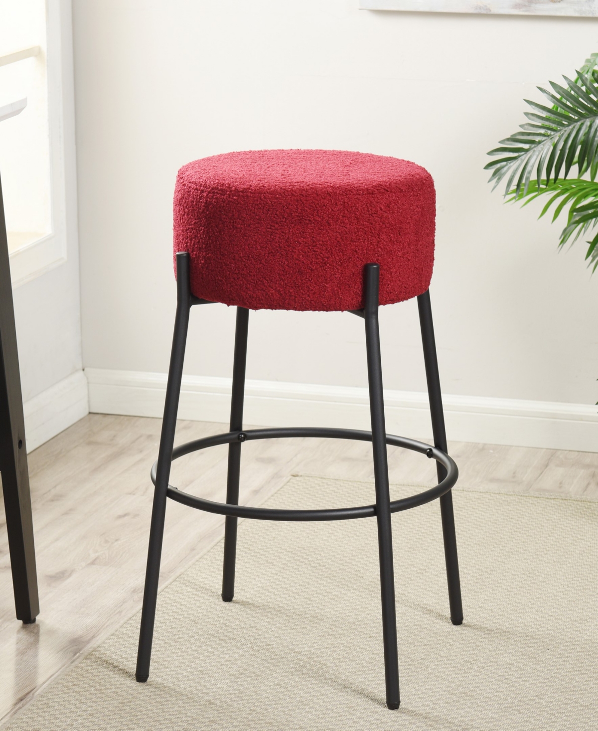 Stylecraft Home Collection 29" Soloist Boucle Upholstered Minimalist Bar Stool In Maroon