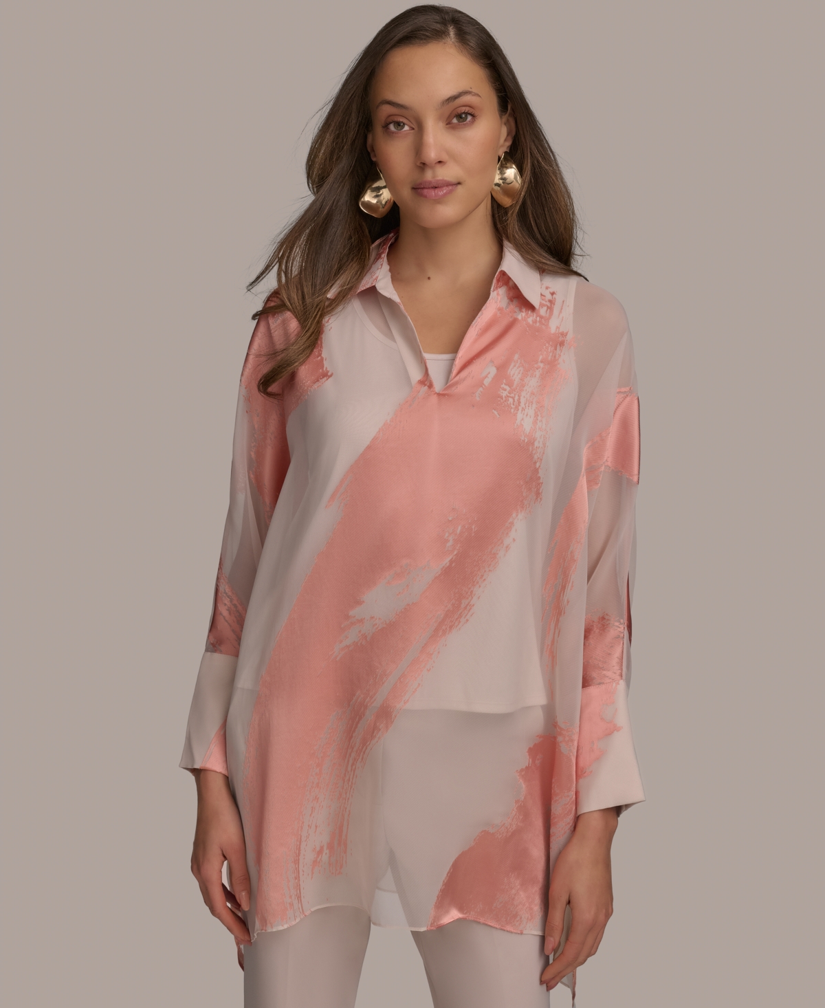Shop Donna Karan Women's Brushstroke Burnout Tunic In Apricot Combo