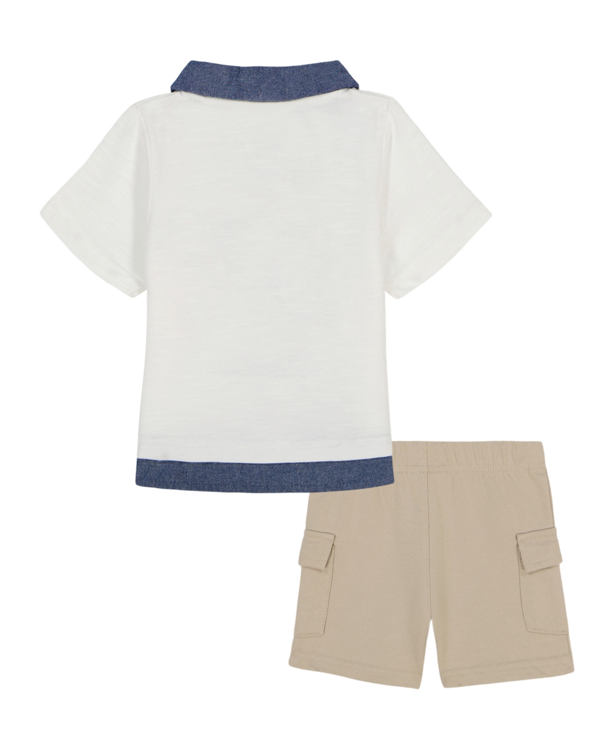 Shop Calvin Klein Baby Boys 2-piece Chambray Trim Jersey Polo French Terry And Cargo Shorts Set In Marshmallow,dark Blue,white Pepper