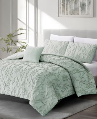 Jacquard Puckered Botanical 4-Pc. Comforter Set, King