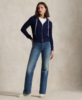 Women's Cable-Knit Cotton Full-Zip Hoodie Sweater