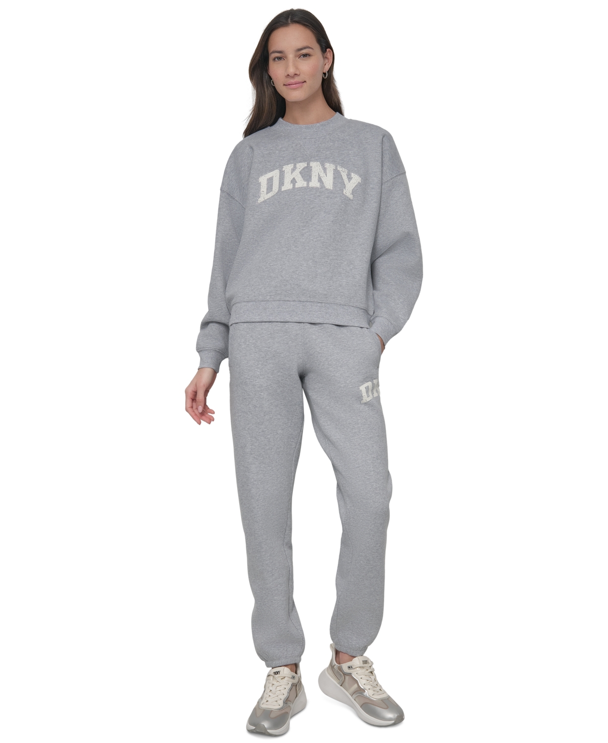 Dkny Sport Women's Rhinestone Logo Relaxed Joggers In Pearl Grey Heather