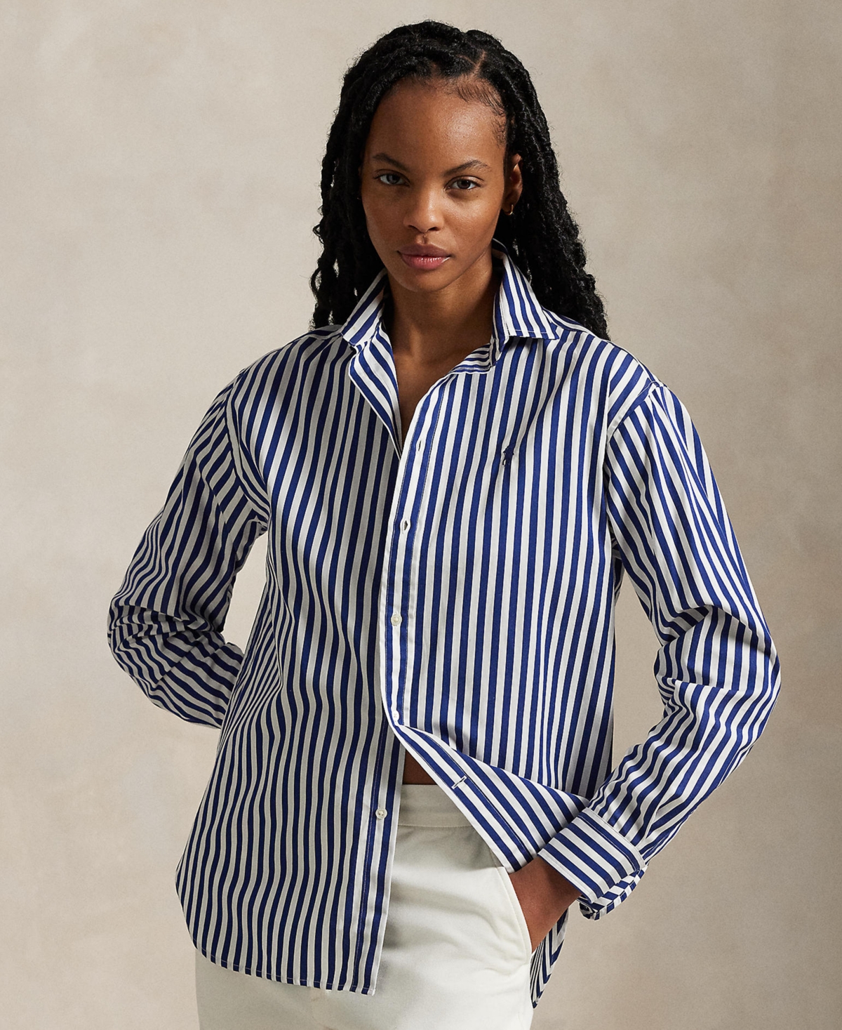 Polo Ralph Lauren Relaxed Fit Striped Cotton Shirt In Fall Royal,white