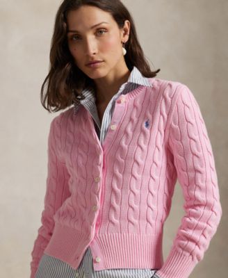 Women's Cable-Knit Cotton Crewneck Cardigan Sweater