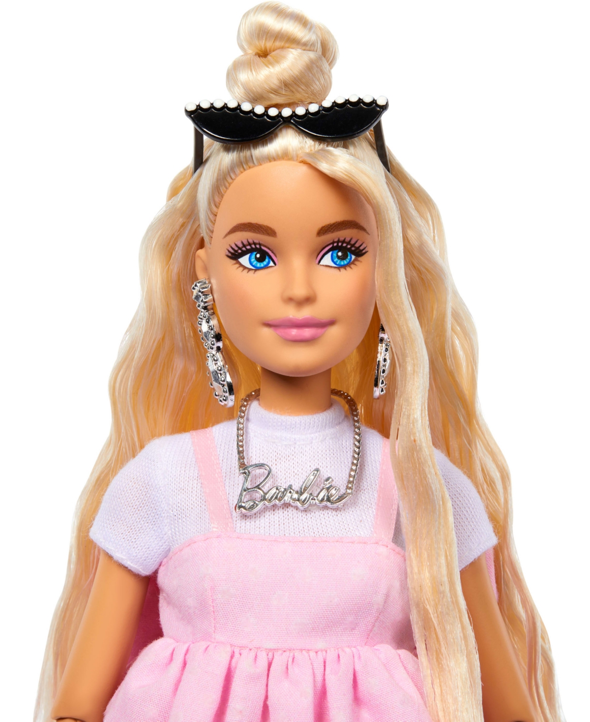 BARBIE DELUXE STYLE DOLL 3 IN PASTEL PINK BARBIECORE DRESS WITH OVERSIZED BOW, BLOND HAIR 