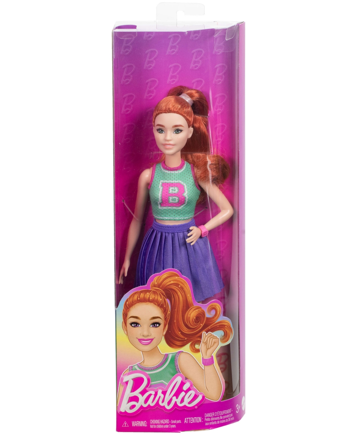 Shop Barbie Fashionistas Doll 232 In Jersey Top And Pleated Purple Skirt, Red Hair In Multi-color