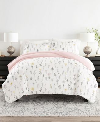 Reversible Floral & Geometric Pattern 3 piece Duvet Cover Set, Full/Queen
