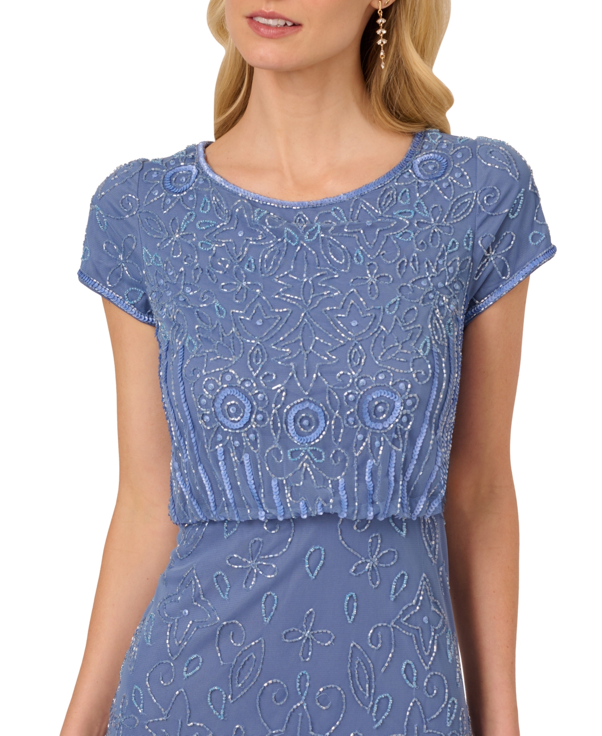 ADRIANNA PAPELL WOMEN'S BEADED SHORT-SLEEVE SHEER-OVERLAY GOWN 