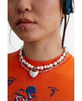 Freshwater Pearl Necklace With Acrylic Heart Charm and Irregular Shape Beads 15.7"