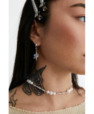 Huggie Earrings With Pearl Sparkle Charm 1.3"