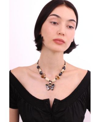 Ceramic Butterfly Suede Necklace