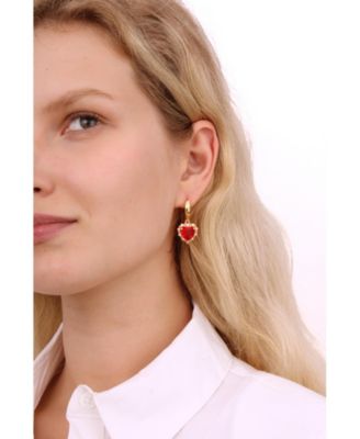 Earrings With Red Heart Pendant 1.5″