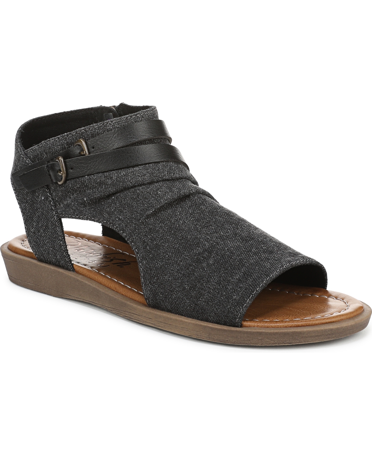 Shop Blowfish Malibu Women's Denver Strappy Low Wedge Sandals In Charcoal Denim Fabric