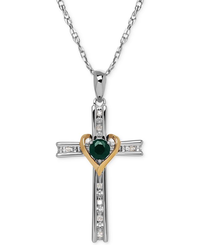 Macy's Emerald (3/8 ct. t.w.) and Diamond Accent Cross Pendant Necklace