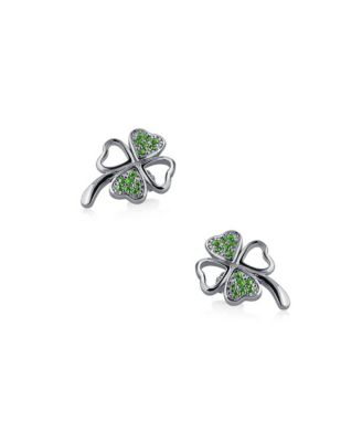 Luck of the Irish CZ Stud Earrings: Celtic Shamrock Green Clover Charm