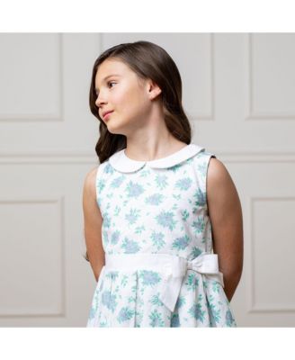 Toddler Girls Heirloom Linen Sleeveless Peter Pan Collar Tea Dress with Waist Sash