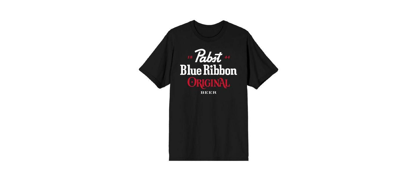Мужская футболка Pabst Blue Ribbon Big & Tall Original Beer Logo Black T-shirt-6XL, цвет: Чёрный — фото 1