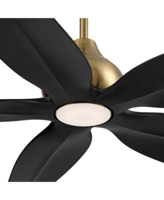 60" Lotus Bay Indoor Outdoor Ceiling Fan 5 Blade LED Light Remote Control Brass Finish Black Blades Bedroom Damp Rated