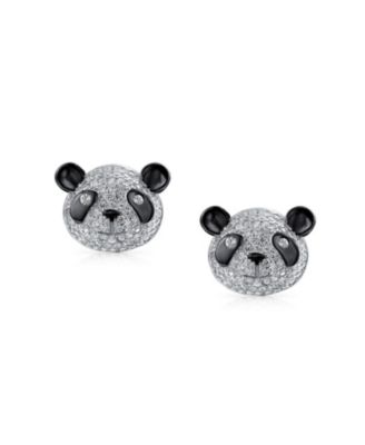 Whimsical CZ Stud Earrings: Panda Bear Cubic Zirconia in Sterling Silver
