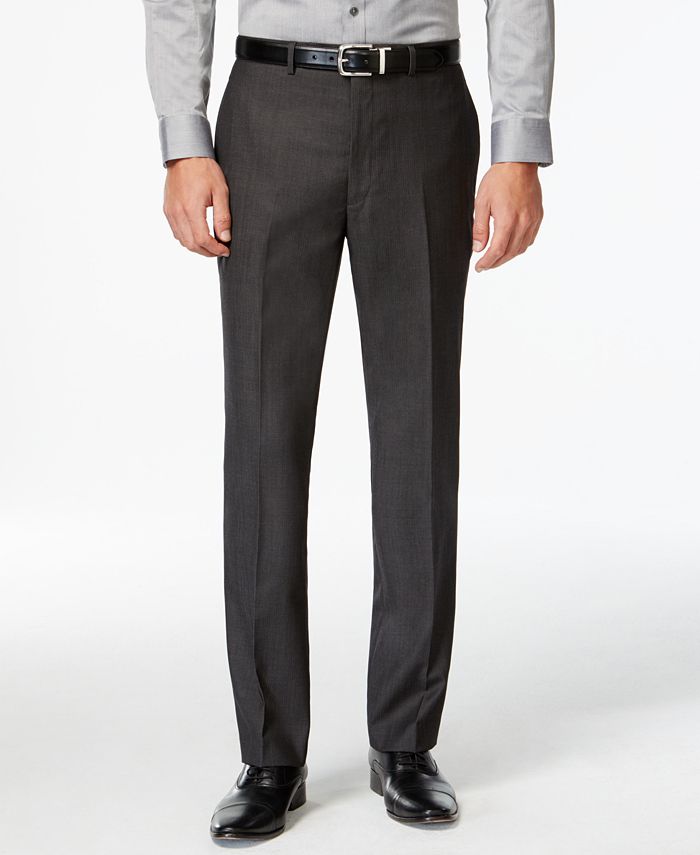 Calvin Klein Pants Grey Herringbone 100% Wool Modern Fit - Macy's