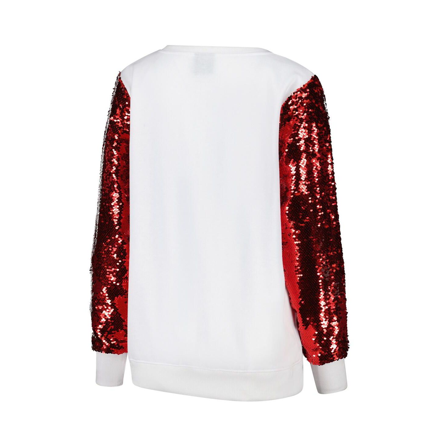 Женский свитшот Cuce White/Red San Francisco 49ers Sequin Sleeve V-Neck Pullover — фото 3