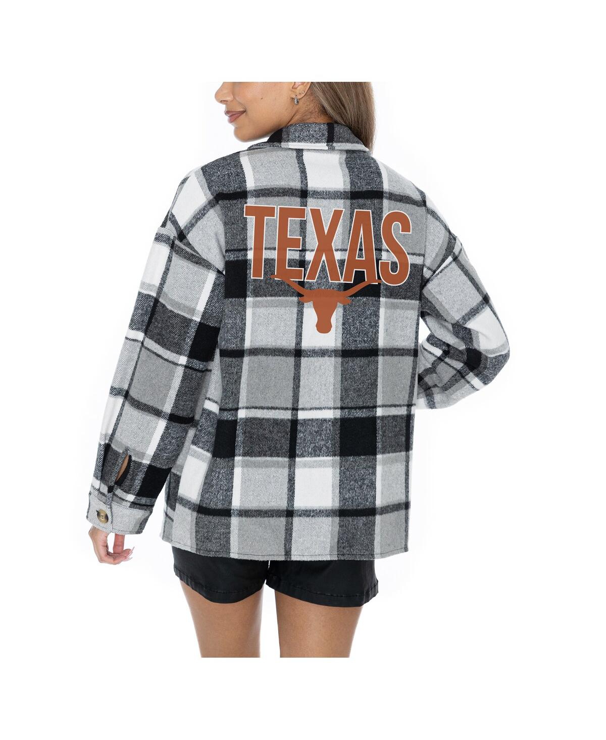 GAMEDAY COUTURE WOMEN'S GREY TEXAS LONGHORNS LONG SLEEVE BRUSHED PLAID BUTTON-UP OVERSHIRT JACKET 