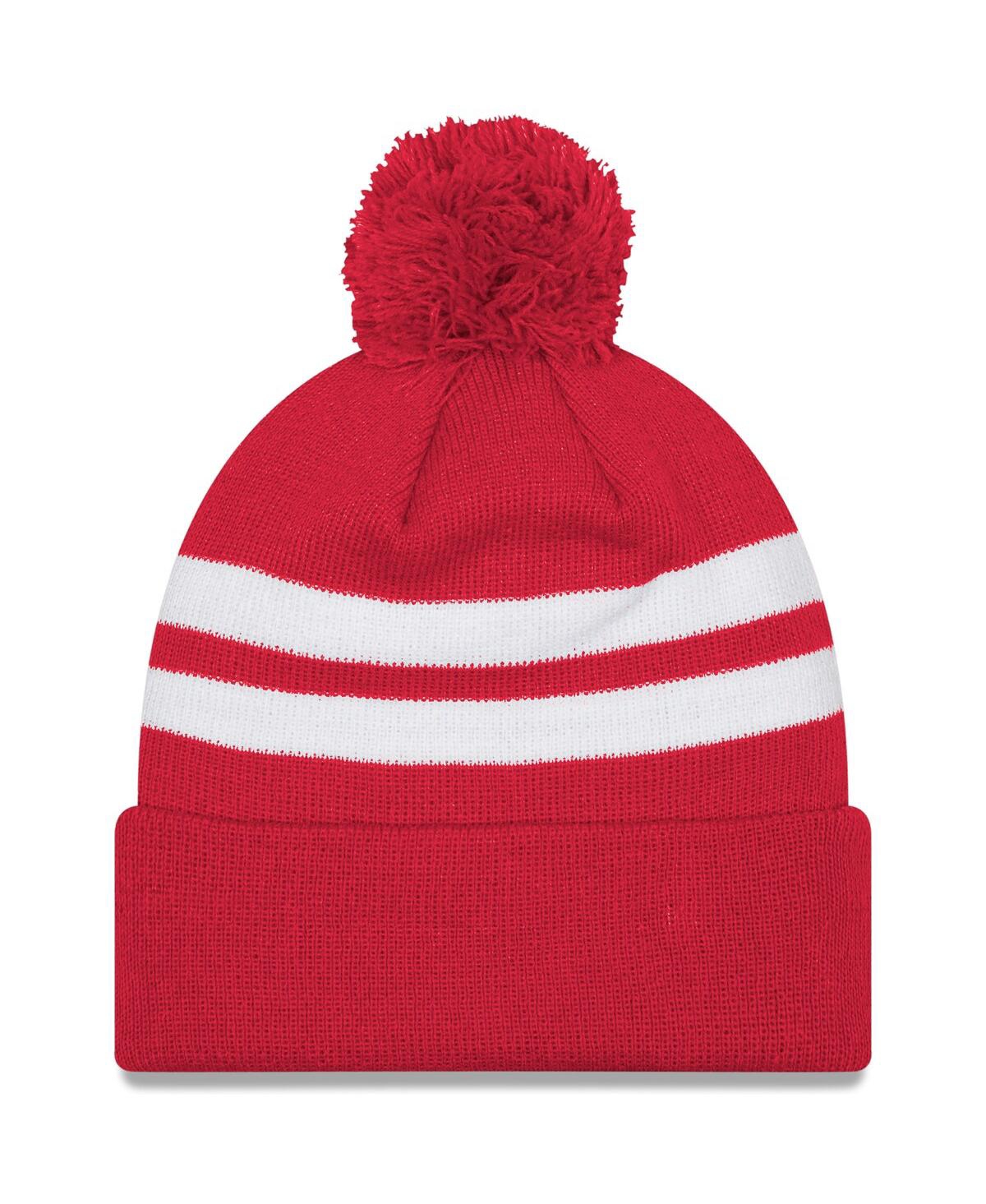 NEW ERA MEN'S RED TAMPA BAY BUCCANEERS 2024 NFC SOUTH DIVISION CHAMPIONS STRIPED CUFFED KNIT HAT WITH POM 