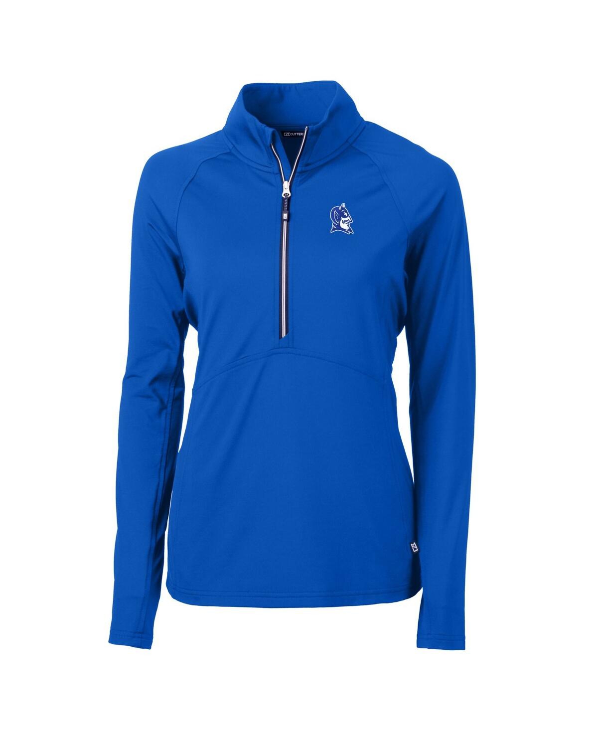 CUTTER & BUCK WOMEN'S ROYAL DUKE BLUE DEVILS DRYTEC ADAPT ECO KNIT STRETCH RAGLAN HALF-ZIP TOP 