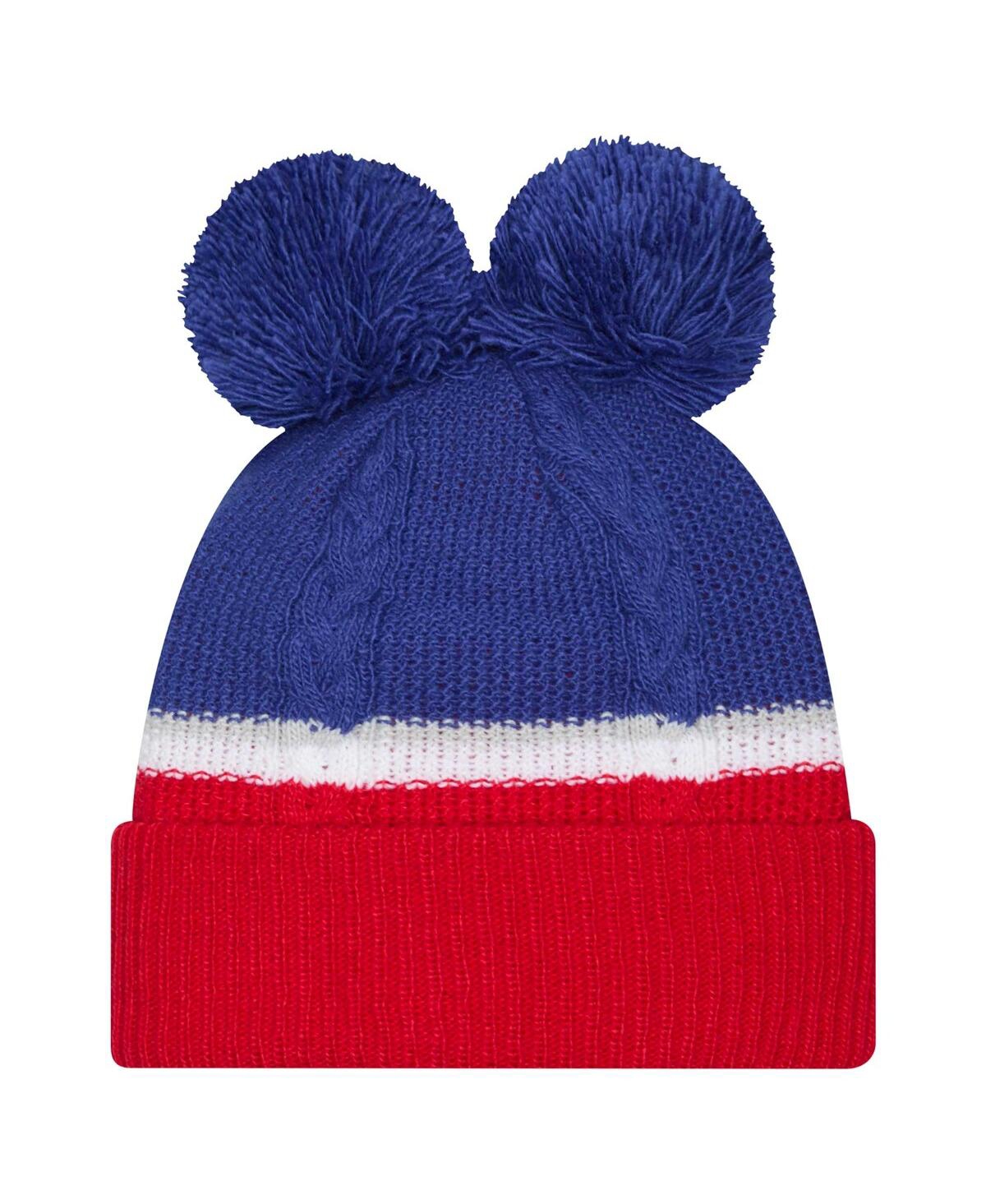 New Era Women's Royal New York Giants Double Bubble Cuffed Knit Hat With Poms In Royal