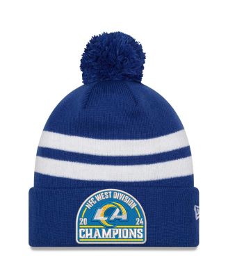 New Era - Men's Royal Los Angeles Rams 2024 NFC West Division Champions Striped Cuffed Knit Hat with Pom