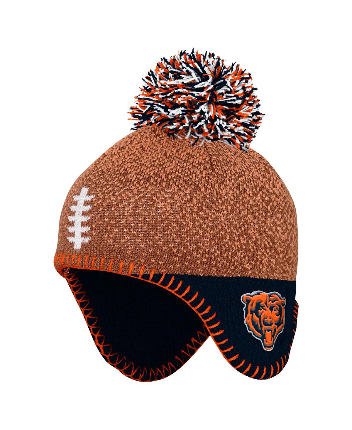Outerstuff Preschool Boys And Girls Brown Chicago Bears Football Head Knit Hat With Pom In Brown