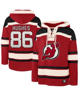 '47 Brand - Men's Jack Hughes Red New Jersey Devils Big Tall Lace-up Pullover Hoodie