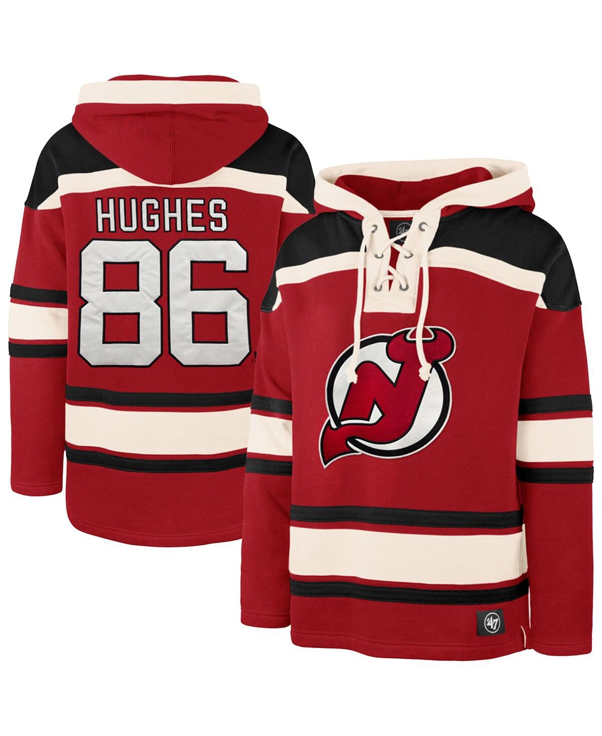 47 Brand Men's Nico Hischier Red New Jersey Devils Player Name Number Lacer Pullover Hoodie In Red