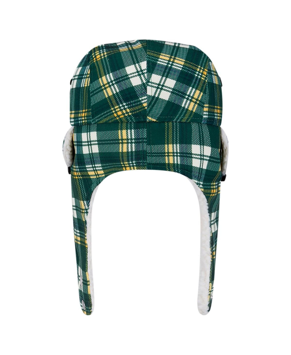 New Era Green Green Bay Packers Sideline Plaid Sherpa Trapper Hat In Green