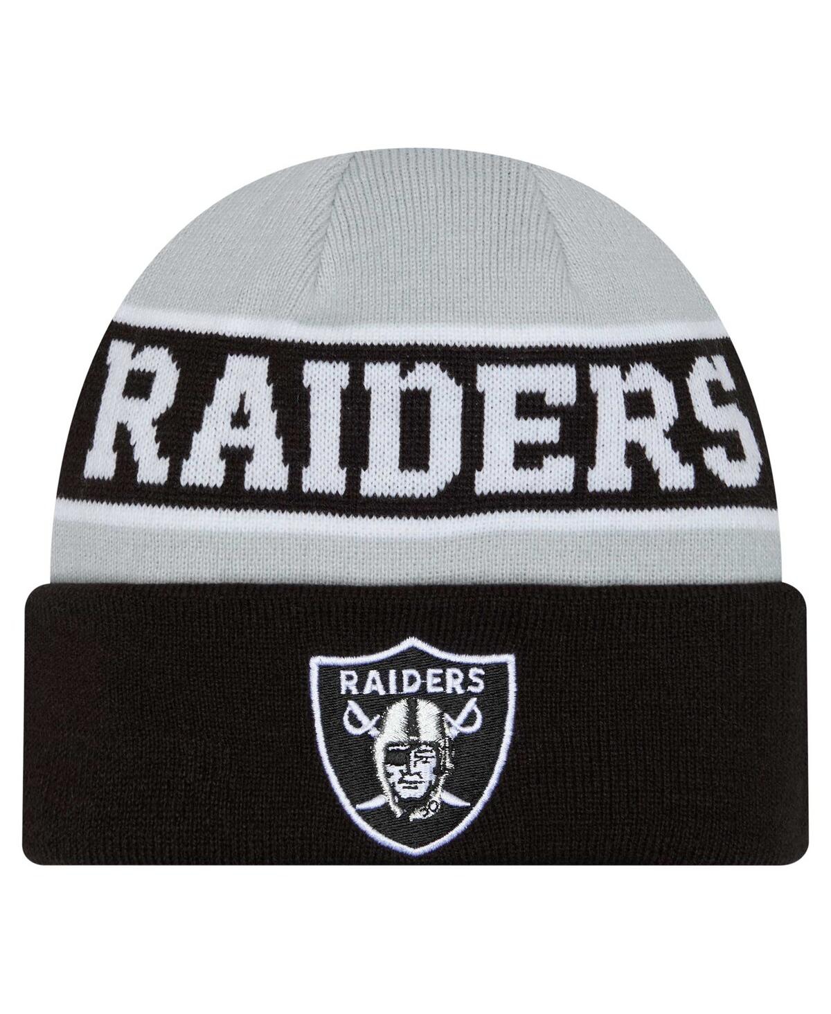 New Era Big Boys And Girls Black/gray Las Vegas Raiders Active Reversible Cuffed Knit Hat In Black,gray