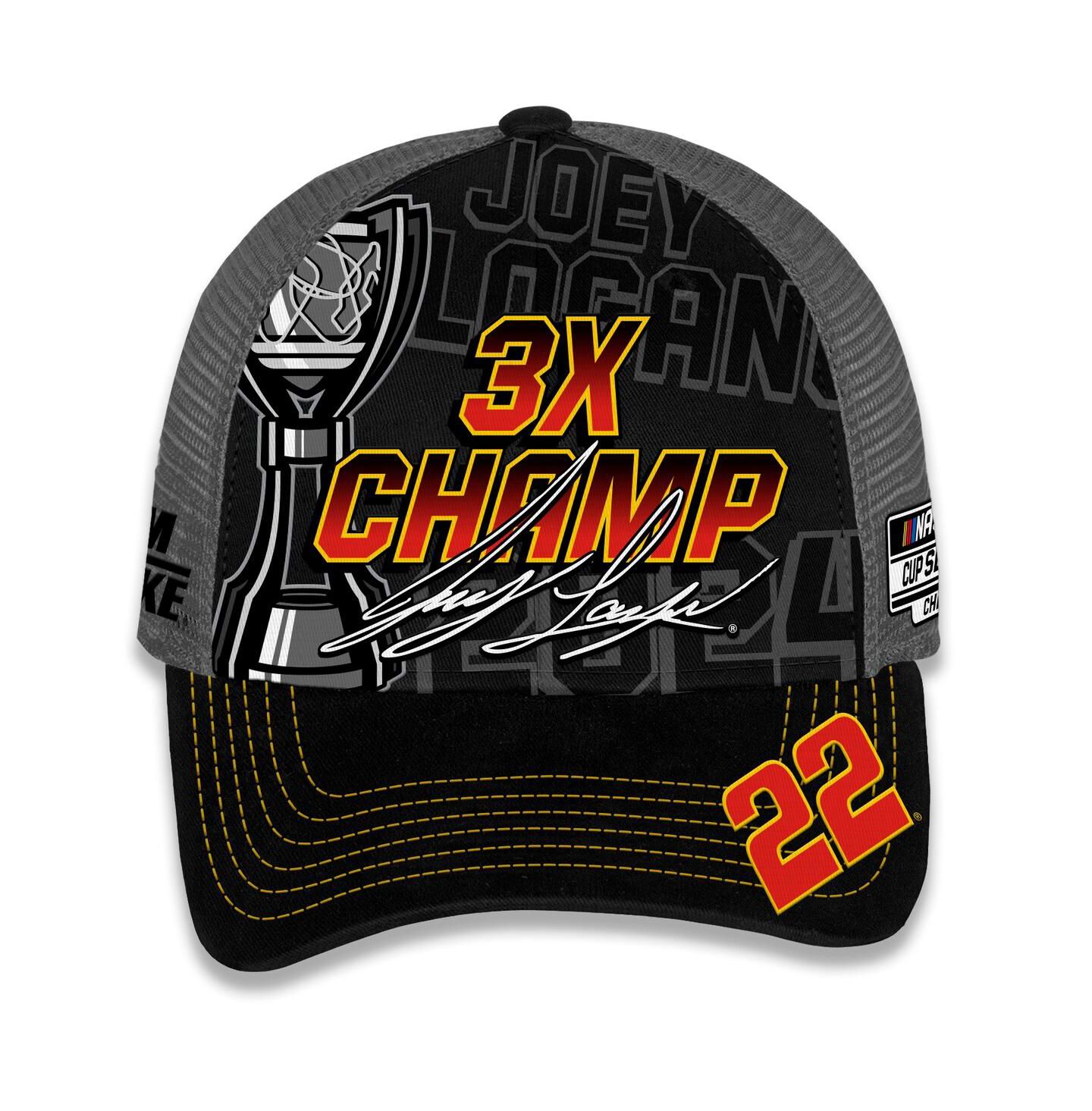 Мужская кепка Team Penske Checkered Flag Sports Black Joey Logano 2024 NASCAR Cup Series Champion Trophy Adjustable Hat — фото 5