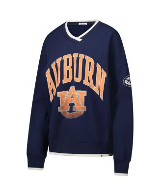Women's Navy Auburn Tigers Clubhouse Daze Eighties V-Neck Pullover Sweatshirt