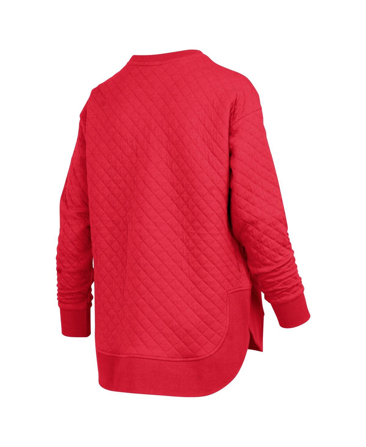 PRESSBOX WOMEN'S RED WISCONSIN BADGERS QUILTED LONG SLEEVE PULLOVER SWEATSHIRT 