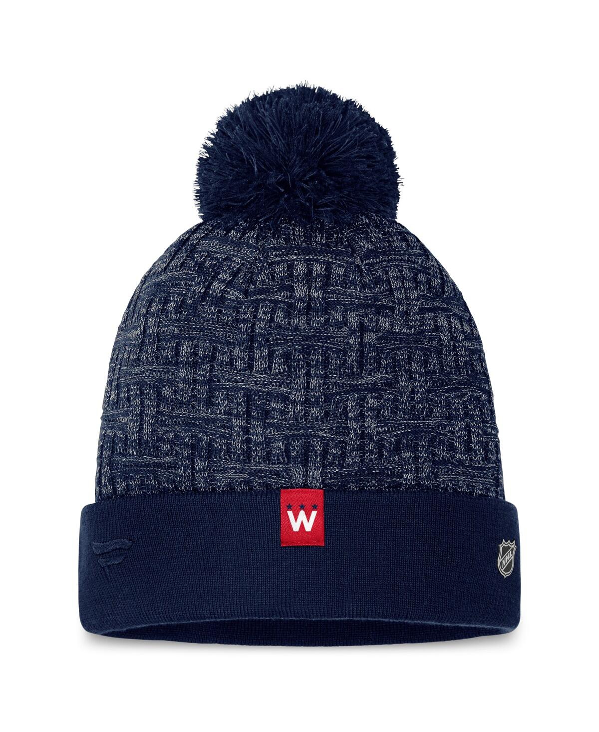 Fanatics Women's Navy Washington Capitals Authentic Pro Road Cuffed Knit Hat With Pom In Navy